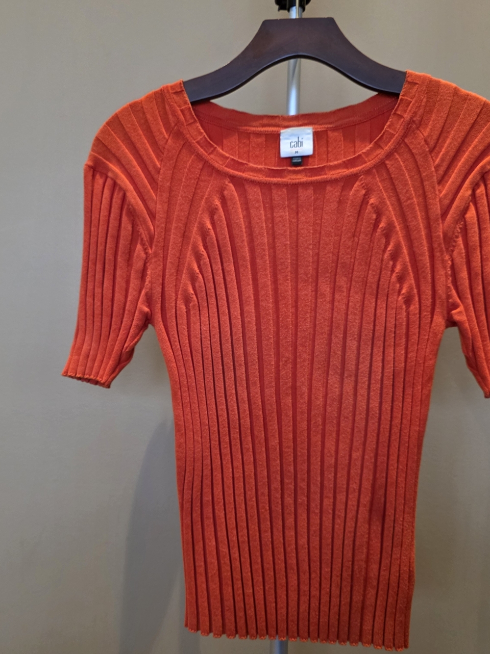 Cabi Perky Pullover Ribbed Short-Sleeve Sweater - Orange